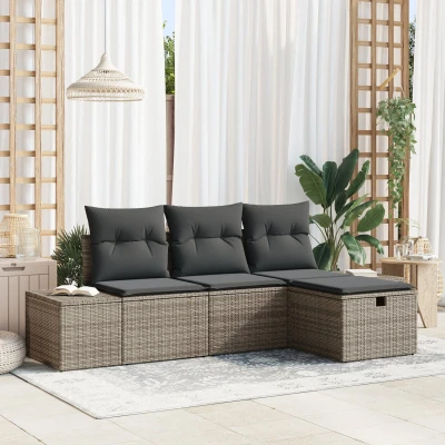 Afbeelding van vidaXL 4 Piece Tuin Sofa Set met Kussens Grijs Poly Rattan