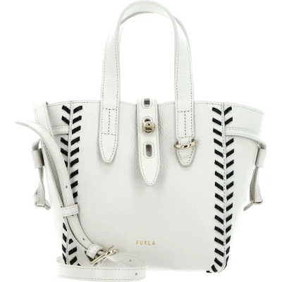Afbeelding van FURLA Leren Schoudertas Handtas Net Mini Tote Bag Marshmallow + Nero Crème