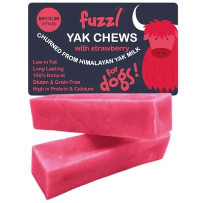 Afbeelding van Fuzzl Yak Chews for Dogs 2 Pack 140g Strawberry Premium Natural Dog Treats with Himalayan Milk Chew No Hide Food Long Lasting Dental Sticks and