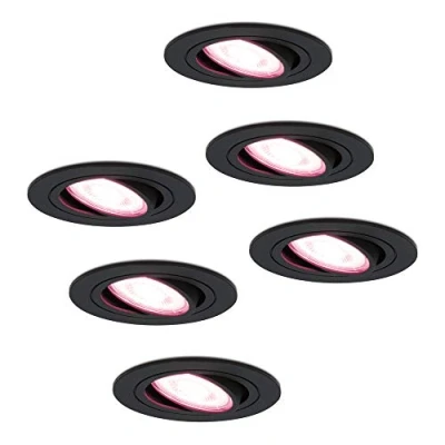 Afbeelding van Hoftronic Smart LED Inbouwspot 6 stuks WiFi Zwart 5,5W IP20 Dimbaar RGBWW Miro 400lm Bedienbaar via App stem