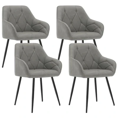 Afbeelding van WOLTU EZS03dgr 4 Eetkamerstoelen, delige set, keukenstoel, stoel voor woonkamer, ergonomische stoel, armleuning, zitvlak van vintage kunstleer, metalen poten, donkergrijs