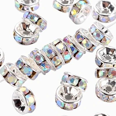 Afbeelding van NBEADS 100 stuks messing strass ronde rondelle spacer kralen 6 mm, wit met Ab kleur, klasse A, 3 mm dik, gat: 1