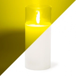 Afbeelding van LED kaars wit met helder glas en vlam effect 7,5 x 17,5cm voor binnen