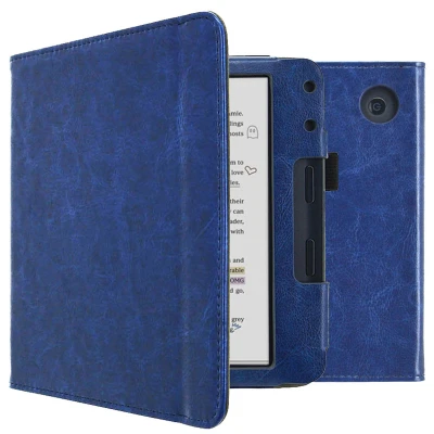 Afbeelding van Kobo Libra Colour Hoes: iMoshion Vegan Leather Bookcase Donkerblauw Kunstleder E Reader Hoezen