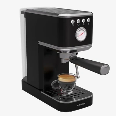 Afbeelding van Klarstein Steelpresso Slim Portafilter Machine 20 Bar 1350 W 1.2 Liter Watertank Stoompijpje Roestvrijstalen behuizing Compact Zwart