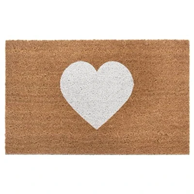 Afbeelding van Hanse Home Kokosdeurmat voor binnen, vuilvangmat, naturel, kokosmat, hart, wit, deurmat antislip, hal, terras, entree, 45 x 75 cm