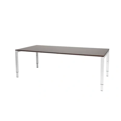 Afbeelding van Domino vergadertafel, hoogte instelbaar (62 85cm) met 220x100cm &#039;zwevend&#039; logan eiken 25mm blad en wit (RAL9010) N poot frame