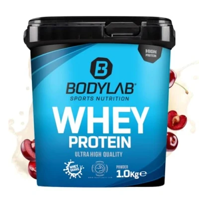 Afbeelding van Bodylab24 eiwitpoeder Whey Protein Kersen Yoghurt 1kg, eiwitshake voor krachttraining en fitness, poeder kan spieropbouw ondersteunen, Hoogwaardig met 80% eiwit, Aspartaamvrij
