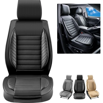 Afbeelding van VEVOR stoelhoezen, universele autostoelhoezen, voorstoelen, 2 stuks kunstleren semi gesloten ontwerp, afneembare hoofdsteun en compatibel met airbags, voor de meeste auto&#039;s, SUV&#039;s, vrachtwagens, zwart