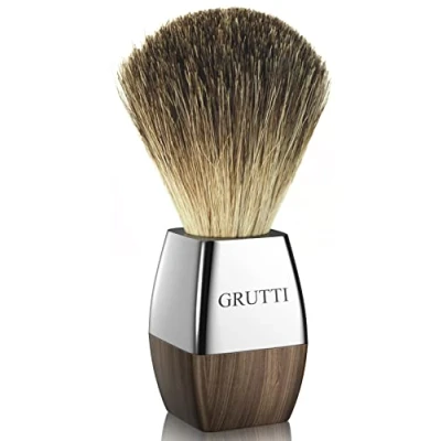 Afbeelding van GRUTTI Scheerkwast, handgemaakt van 100% echt dashaar, met houten handvat, voor nat scheren scheermes, produceert zuinig schuim, veganistische scheerborstel een aangenaam