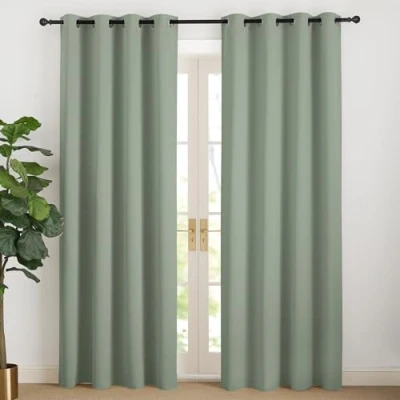 Afbeelding van NICETOWN Thermische gordijnen voor winter, saliegroen, verduisteringsgordijn, kinderkamer, gordijnen, 200 cm lang, overgordijnen, woonkamer, modern, set van 2, H x B 140