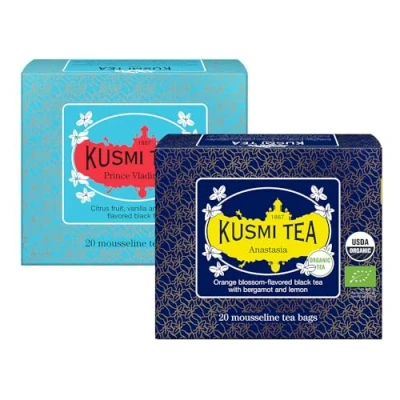 Afbeelding van Kusmi Tea Anastasia &amp; Prins Vladimir Biologische Zwarte Thee Earl Grey 2 Dozen 2x20 Mousseline Zakjes Ongeveer 40 kopjes