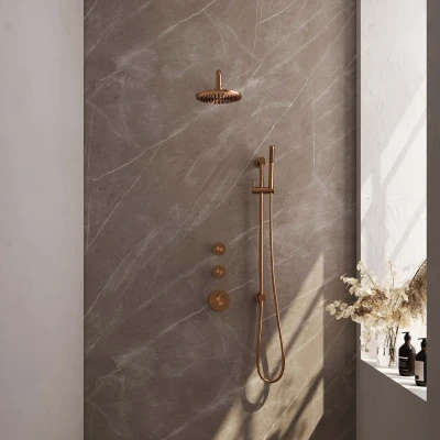Afbeelding van Brauer Copper Edition Regendouchesets inbouw hoofddouche 20cm Wandarm glijstang met inbouwdeel Gladde knoppen handdouche Staaf 1 stand