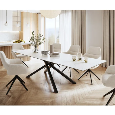Afbeelding van DELIFE Eettafel Edge 300x100cm Laminam® keramiek wit middenpoot kruis zwart