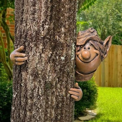 Afbeelding van Garden Mile® Nieuwigheid Elf Boom Peeker Hugger Gezichten Hars Tuin Ornamenten Sculpturen Fairy Kabouter Gazon Yard Art Home Outdoor Decoratie Weerbestendig