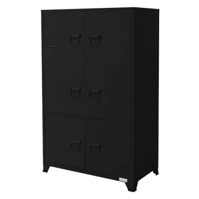 Afbeelding van ML Design archiefkast, 75x40x120,5 cm, zwart, staal, vrijstaande kantoorkast 4 poten, metalen locker 6 deuren, 3 binnenvakken, industrieel, opbergkast stalen kast