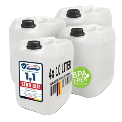 Afbeelding van 4 x 10l lege jerrycan nieuw met veiligheidssluiting geschikt voor levensmiddelen