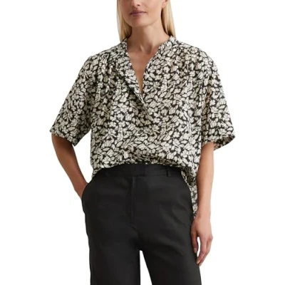 Afbeelding van Marc O&#039;Polo Feminine FIT Stand UP Collar Print Overhemdblouse, Dames, Maat: 42, Multi