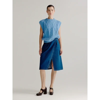 Afbeelding van Lianne Skirt Denimrok met plooidetail en split vooraan Mid Blue jeans / 40