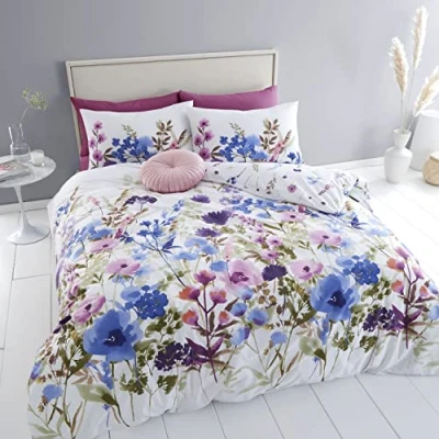 Afbeelding van Catherine Lansfield Beddengoed Platteland Floral King Dekbedovertrek Set met kussenslopen Roze/Blauw