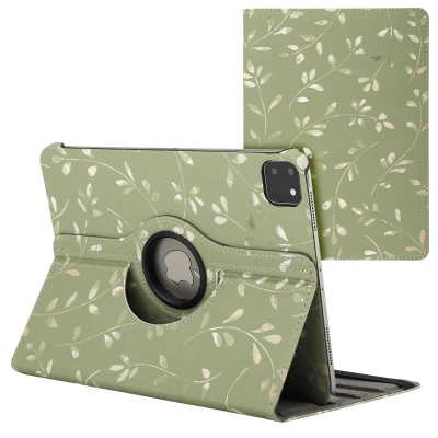 Afbeelding van iPad Pro 11 (2024) M4 Hoes: iMoshion 360 Draaibare Design Bookcase 2.0 Green Flowers Kunstleder Tablet Hoezen