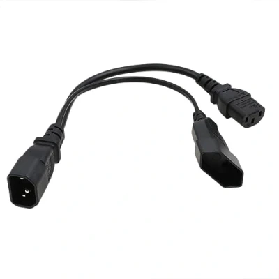 Afbeelding van HangTon UPS PDU Netsnoer Y Splitter Verlengkabel IEC320 C14 Mannelijk naar C13 Vrouwelijk + Euro Socket CEE7/1 10A 12 inch voor Computer