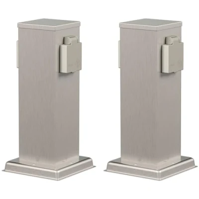 Afbeelding van ledscom.de 2 stuks tuincontactdooszuil POLLY voor buiten, IP44, voudig, roestvrij staal, hoekig, 27 cm
