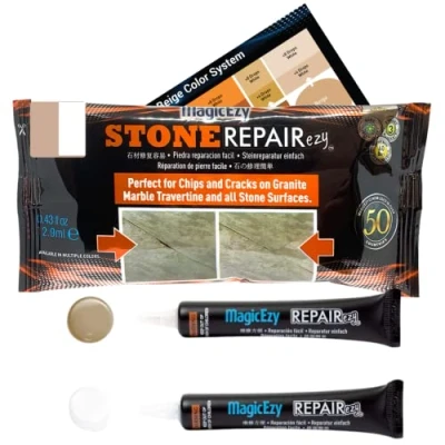 Afbeelding van MagicEzy Stone Repairezy (Beige/White Kit): Fix Reparatie gechipte en gebarsten granieten tegels werkbladen snel reparatieset voor marmer, graniet travertijn supersterk