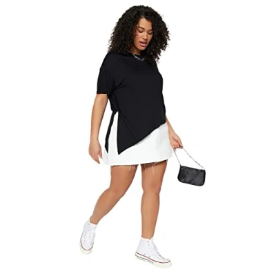 Afbeelding van Trendyol Zwarte Asymmetrische 100% Katoenen Gebreide Blouse In Grote Maten Tbbss23Af00033