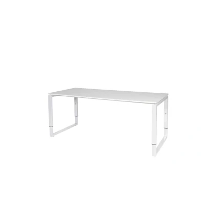 Afbeelding van Domino Plus bureau, hoogte instelbaar (62 85cm) met 180x80cm &#039;zwevend&#039; krijtwit 25mm blad en wit (RAL9010) O poot frame