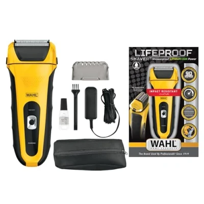Afbeelding van Wahl Lifeproof Foil Shaver, elektrisch scheerapparaat, dubbele kop oor en neustrimmer, anti shock, indistructief, volledig wasbaar, gemakkelijk te reinigen, ergonomische rubberen handgreep