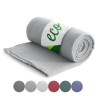 Afbeelding van wometo Eco fleecedeken van 100% gerecycled materiaal + OekoTex en GRS gecertificeerd 130x160 cm ca. 400 g donkergrijs zwaar met anti pilling gestikte rand