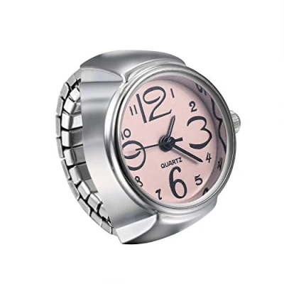 Afbeelding van JewelryWe Mannen Vrouwen Vinger Horloge Creatieve Elastische Ronde Quartz Ring Horloges, roze, armband