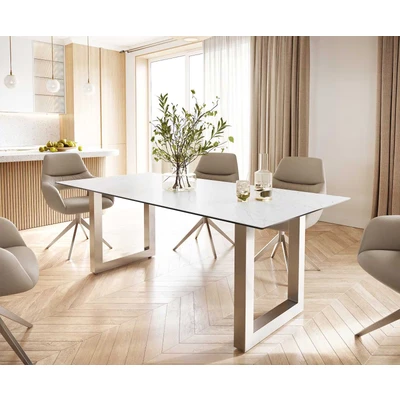 Afbeelding van Eettafel Edge keramiek Laminam® Statuarietto wit 200x100 roestvrij staal breed