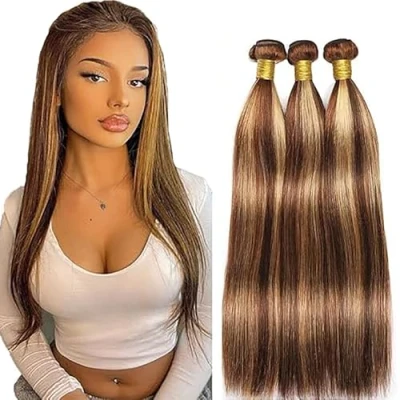 Afbeelding van Tuheers Straight Human Hair Bundles Blonde Weft 3 P427 Highlight for Woman 100% Unprocessed Virgin Remy 24 Inches
