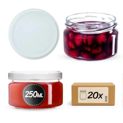 Afbeelding van KADAX kleine inmaakpotten, 250 ml, jampotten met deksel, luchtdichte potten om cadeau te geven, voor honing en specerijen (20 stuks, wit)