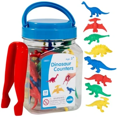 Afbeelding van edxeducation Dinosaurustellers Mini Jar Set van 32 Leren tellen, kleuren, sorteren en sequencen Wiskunde Manipulatief voor Kinderen