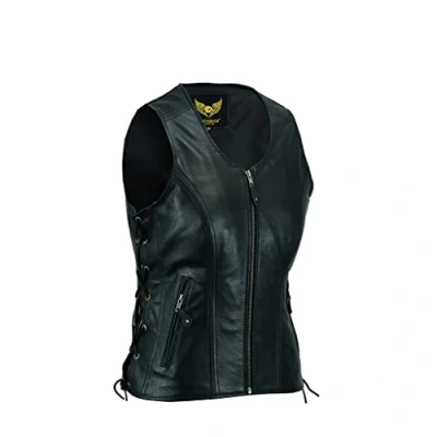 Afbeelding van Dames lederen gilet zwart echt topnerf buffelleer mouwloos jas/vest (5XL) (22)