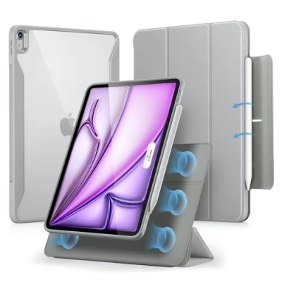 Afbeelding van ESR Hoes voor iPad Air 13 inch M2 2024, afneembare magnetische hoes, Pencil Pro/Pencil USB C, verticale en horizontale houder, automatische activering/stand by, Serie Rebound 360, grijs