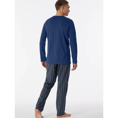 Afbeelding van Schiesser pyjama blauw gestreept 100% katoen 48