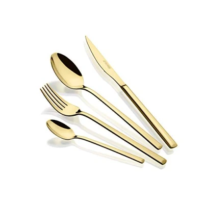 Afbeelding van Monix Verona Gold bestekset, 24 delig, roestvrij staal 18/10, modern design, hoogglans gepolijst, 3 mm dik, 6 personen