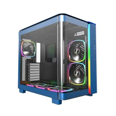 Afbeelding van MONTECH King 95 Pro ATX PC gaming behuizing met dubbele kamer, hoge luchtstroom, panelen zonder gereedschap, voorkant van robuust gebogen gehard glas, zes vooraf geïnstalleerde ARGB PWM ventilatoren
