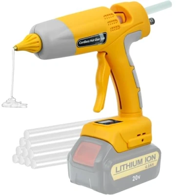 Afbeelding van panthem 100 W Draadloos Lijmpistool, compatibel met Dewalt accu 20 V, digitaal lijmpistool 10 lijmpisten, voor doe het zelf handwerk, huis en kantoorreparatie (zonder batterij)