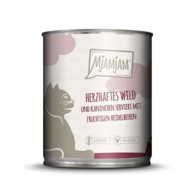 Afbeelding van MjAMjAM premium natvoer voor katten hartig wild &amp; konijn met fruitige bosbessen, pak van 6 (6 x 800 g), graanvrij extra vlees
