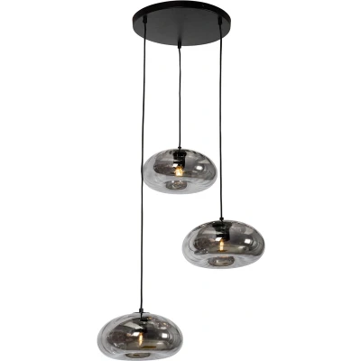 Afbeelding van QAZQA Art Deco hanglamp zwart met smoke glas rond 3 lichts Ayesha