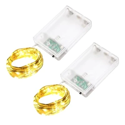 Afbeelding van LQWELL 2 Stuks LED lichtsnoer 10m 100led, micro op batterijen, mini waterdichte koperdraadlamp, warm wit, standen voor Kerstmis, bruiloften, festivals, feesten en huisdecoratie