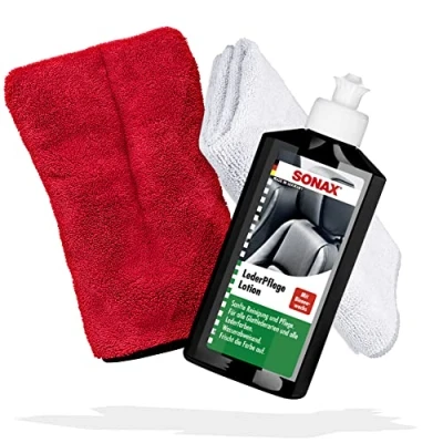 Afbeelding van Sonax Leerverzorgingsset voor leer, 250 ml + microvezeldoek 40 x cm detailing handschoen, leerreiniger en leerverzorging