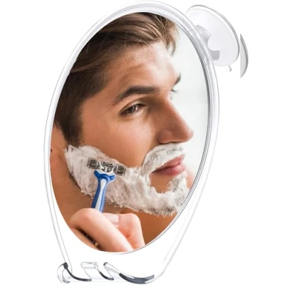 Afbeelding van HONEYBULL Douchespiegel Condensvrij Scheerspiegel met Zuignap, Scheermeshouder &amp; Draaibaar Kleine Spiegel voor Douche, Accessoires Badkamer, Extra groot wit