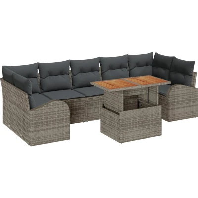Afbeelding van vidaXL Tuin Sofa Set van 8 Grijs, Bruin Riet, Polyester, Glas