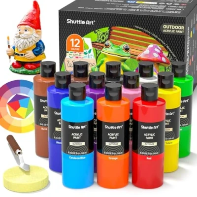 Afbeelding van Shuttle Art Acrylverfset, 12 acrylverf in flessen (elk 250 ml, ml), acrylverf, waterdicht voor buiten, kunstenaars, beginners, volwassenen, op stenen, canvas, hout